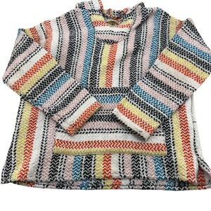 Earth Ragz Baja Hoodie Pullover Striped Hooded Poncho Adult Size Small oversized
